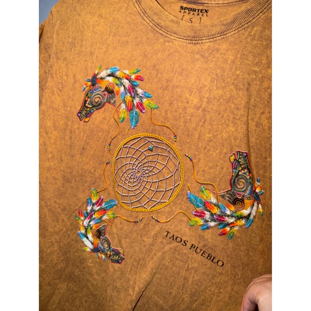 Sportex Apparel Taos Pueblo Horse‎ Dreamcatcher Mineral Wash T-Shirt Mens Small